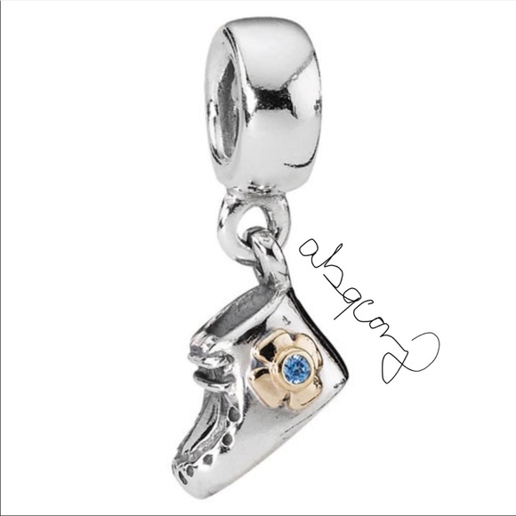 EUC Pandora 790403CZB Sterling Silver & 14k Gold Baby Boy Booty Dangle Charm - Picture 1 of 9